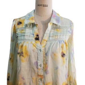 Hope & Harlow Floral Blouse Button Down‎ Pintuck Detail Top XL